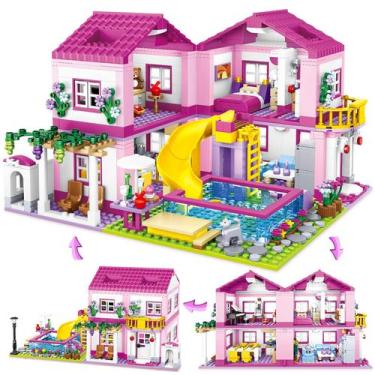 Imagem de Brinquedo de construção HSANHE Pink Girls Summer Villa Friends 1018 un