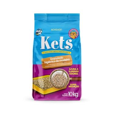 Imagem de Granulado Higiênico de Madeira Peletes Pinus, Pacote de 10kg, Linha Kets, Alfapet.