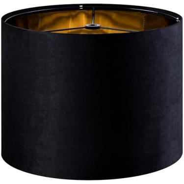 Imagem de GO&SO Abajur de veludo preto - 33 cm superior x 33 cm inferior x 25,4 cm altura (aranha) abajures de tambor médio - abajur de tecido tradicional para luminárias de mesa - Abajur de substituição