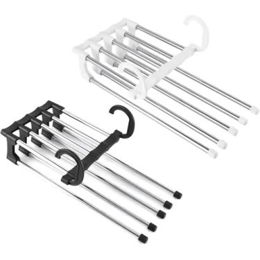 Imagem de Cabide Organizador para Calças com 5 Espaços – Aço Inox Reforçado e Plástico Resistente, Cabide Multiuso Dobrável para Economia de Espaço no Guarda-Roupa