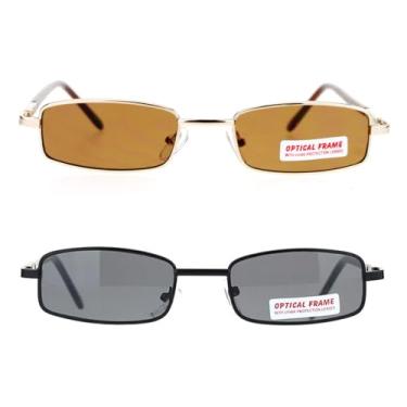Imagem de SA106 Óculos de sol masculino retangular retangular com lentes coloridas clássicas, (Pacote com 2) Todo preto e marrom dourado, 5" (128mm) x 1" (25mm)