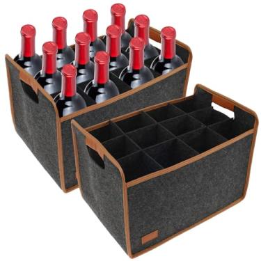 Imagem de 2 peças, sacola de vinho com 12 garrafas, transportador de vinho, porta-garrafas de vinho dobrável com alças, sacola isolada para garrafa de vinho, caixa de armazenamento de vinho, bolsa de transporte
