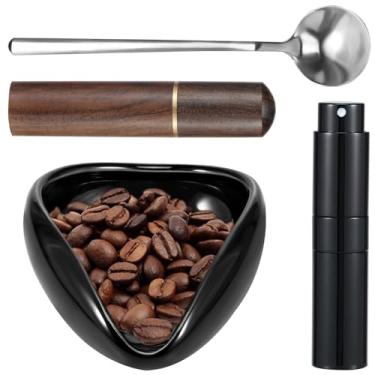 Imagem de KHZSPP Ferramenta de dosagem de café, copo de dosagem de grãos de café e kit de garrafa de spray, para café expresso, acessórios de barra de café, bandeja de dosagem única de cerâmica para café, chá