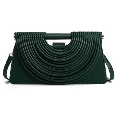 Imagem de Bolsa clutch feminina elegante de couro vegano pequena bolsa de ombro transversal de tecido para noite bolsa de mão com alça superior 2025, Verde