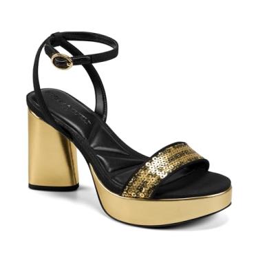 Imagem de Karl Lagerfeld Sandália feminina de salto plataforma Haden com lantejoulas, Dourado/preto, 40