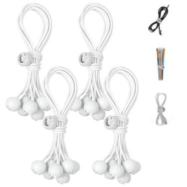 Imagem de 60 cabos elásticos esféricos de 15 cm, cordas elásticas de lona com bolas resistentes, resistentes a UV para acampamento, abrigo, dossel, carga, postes de barraca (branco)