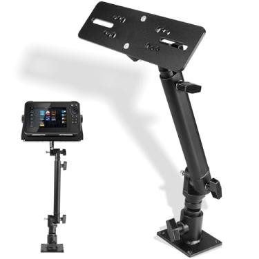 Imagem de Suporte para monitor eletrônico marinho, alumínio anodizado para localizador de peixes com altura ajustável de 45 a 61 cm, rotação de 350°, placa de montagem universal para Garmin, Lowrance