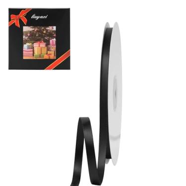 Imagem de Fita de cetim preta dupla face de cor sólida 0,6 cm x 50 metros, fitas perfeitas para artesanato, decoração de casamento, fabricação de laços, costura, embalagem de presente e mais