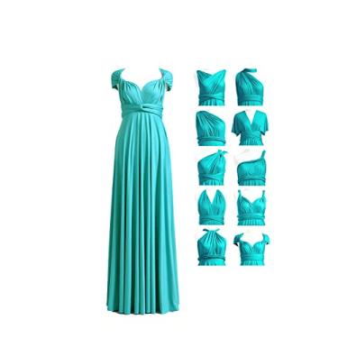 Imagem de 72styles Vestido Infinity com bandeau, vestido de dama de honra conversível, longo, plus size, vestido multidirecional, vestido torcido, Turquesa, Tamanho Único
