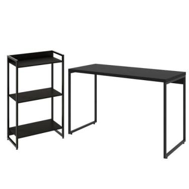Imagem de Kit Escritório Estante 3 Prateleiras Com Mesa 120Cm Onix - LYAM DECOR