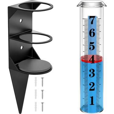 Imagem de Medidor de chuva ao ar livre, medidores de chuva de 18 cm ao ar livre, melhor classificado com suporte de rack de metal, medidor de chuva à prova de congelamento, fácil de ler com flutuador vermelho