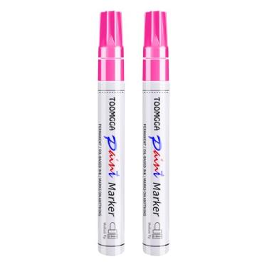 Imagem de Canetas de tinta permanente rosa – Pacote com 2 marcadores de tinta à base de óleo para pintura rochosa pneu de carro, metal, plástico, tela, canecas, madeira, vidro, secagem rápida e impermeável
