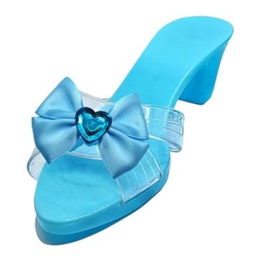 Imagem de KiBcsLic Princesa Vestir Sapatos Vestir Crianças Saltos Decoração Brilhante Versátil Brinquedo Sandálias de Geléia para Meninas para Aniversário Dia, Azul com Laço