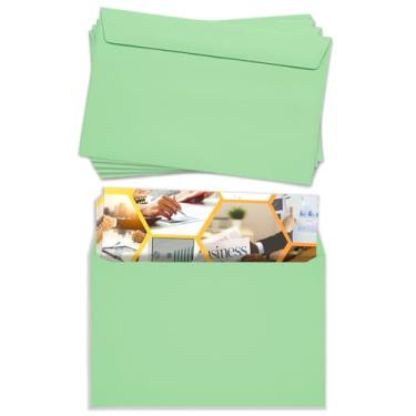 Imagem de Envelopes verdes autoselados 15 x 9, pacote com 25, envelopes coloridos tamanho carta 15 x 23 cm, envelopes para cartões, convites, feriados, cartões postais, presentes, papel de 14,5 kg, envelopes