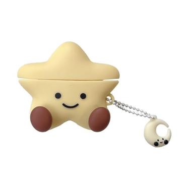 Imagem de Capa fofa compatível com AirPods 4, capa protetora Kawaii Funny 3D Cartoon AirPods Pro, capa protetora de silicone em forma de estrela com chaveiro para mulheres e meninas (Air Pods 4)