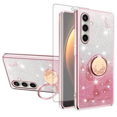 Imagem de Asuwish Capa de celular para Samsung Galaxy S24 FE 5G com protetor de tela de vidro temperado, suporte de anel, brilhante, transparente, híbrido, à prova de choque, capa protetora de TPU S 24 EF AI
