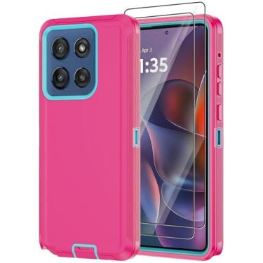 Imagem de Annymall Capa para Motorola Moto G Stylus 2025 com 2 películas protetoras de tela, resistente à prova de choque, proteção contra quedas de 3 camadas, capa protetora robusta de grau militar (rosa)