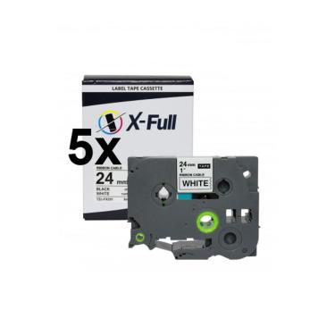 Imagem de Kit 5 Fita Flexível Compatível Brother Tze FX251 Branca 24mm