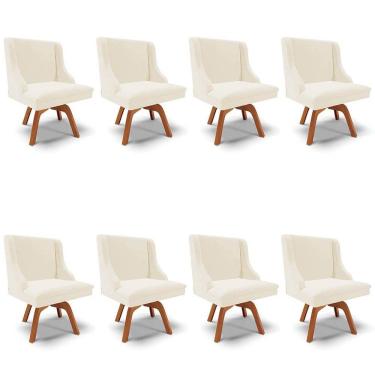 Imagem de Kit 8 Cadeiras Estofadas Base Giratória de Madeira Lia Veludo Bege - Ibiza