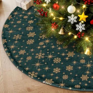 Imagem de Lanpn Saia de árvore de Natal de 12 polegadas, saia de veludo para árvore de Natal com floco de neve, tapete de árvore de Natal de inverno para minilápis pequeno, árvores artificiais finas, decoração