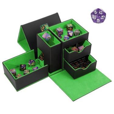 Imagem de Caixa de armazenamento Dice Tower & Tray Stepane em couro preto/verde