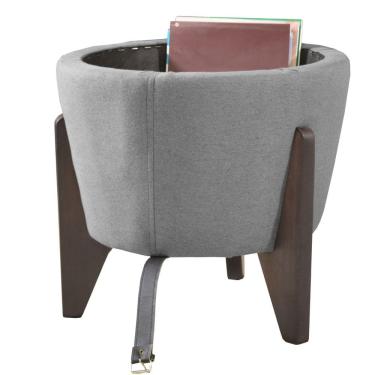 Imagem de Pufe mesa centro baú pés preto linho cinza soft tampo preto