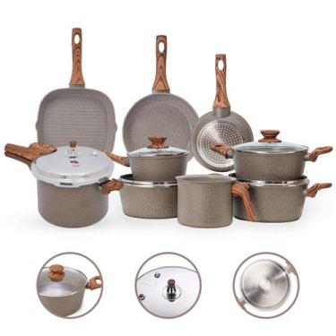 Imagem de Jogo de Panelas 9 Peças Premium 4mm Indução Revestimento Cerâmico - Mi