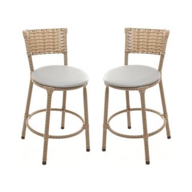 Imagem de KIT 2 Banquetas Baixa Encapada Junco CAPPUCCINO Bar Bistro Americana -