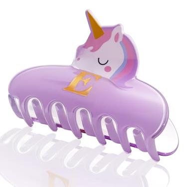 Imagem de Fohufo Grampos de cabelo para meninas - presentes de Natal para meninas, grampos de garra de unicórnio com inicial fofos, grampos de cabelo duráveis, presentes de unicórnio de Natal para meninas de 6