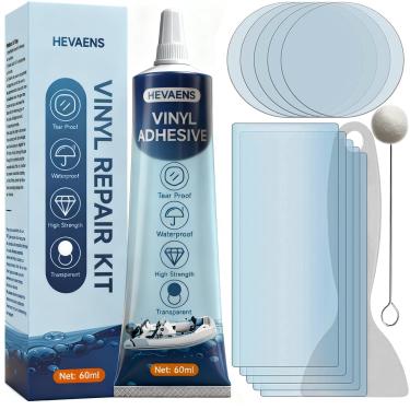 Imagem de HEVAENS Kit de remendo de colchão de ar, kit de cola de reparo inflável TPU à prova d'água, kit de reparo de remendo de forro de piscina de vinil para barcos de PVC, banheiras de hidromassagem, reparo