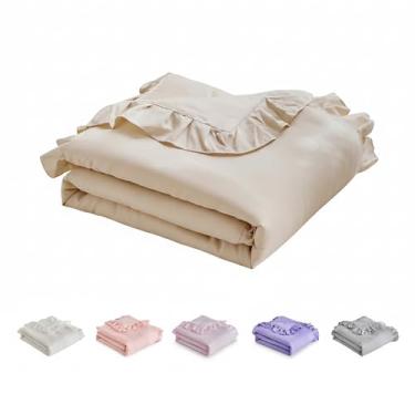 Imagem de Cobertor infantil com babados, edredom com babados para bebês, meninas, macio, aconchegante, fofo, acolchoado, respirável, microfibra, confortável, alternativo, tamanho pequeno, colcha com babados, 99