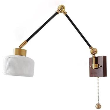 Imagem de Luminária de parede ajustável de metal e cerâmica com 1 luz, para quarto infantil, cabeceira, sala de estar nórdica, braço oscilante, luminária de parede
