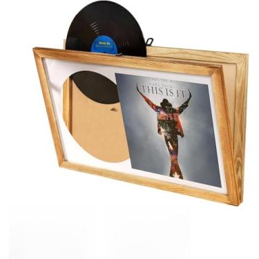 Imagem de Moldura de disco de vinil para parede, 2 unidades de moldura de vinil montada na parede, molduras de álbum para capa de álbum LP de 38 x 61 cm, marrom carbonizado