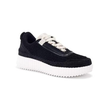 Imagem de Coutgo Tênis feminino plataforma com cadarço confortável casual moderno tênis de caminhada, Preto, 9.5