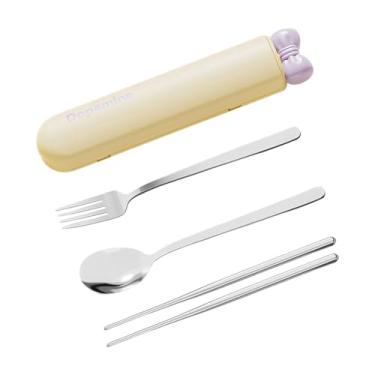 Imagem de SiaBiced Conjunto de colheres e pauzinhos, kit de utensílios de mesa, utensílios de viagem, conjunto de talheres portáteis para casa, Amarelo 4 Peças
