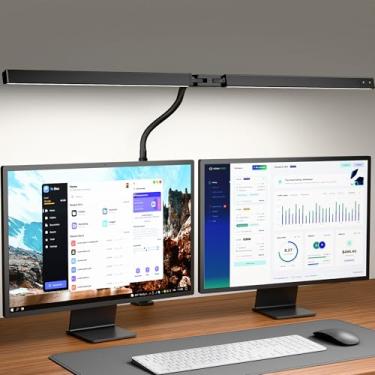 Imagem de ONLYWIN Candeeiro de mesa com grampo, barra de luz de mesa de LED para monitores duplos, candeeiro de mesa ajustável com 3 modos de cor, lâmpada de mesa de escritório com regulação suave para