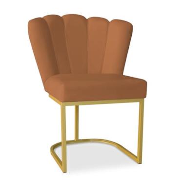 Imagem de Cadeira Pétala Sala de Estar, Salão Beleza, Luxo Conforto e Elegância Base Dourada - Suede - JRC Móveis (Base Doura, Terra Cota)
