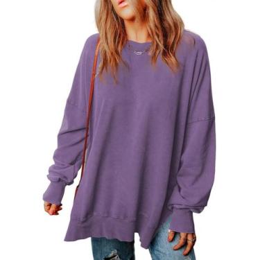 Imagem de Moletom SHEWIN feminino casual com gola redonda, pulôver de lã roxo