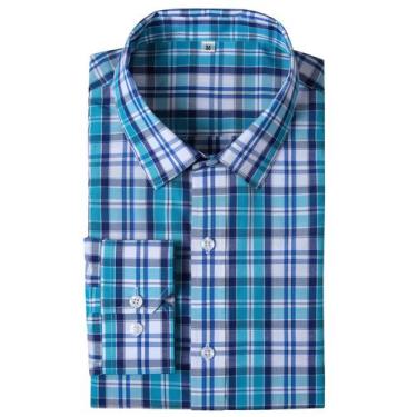 Imagem de Camisa social GIANEN Wrinkle Free Plaid Gingham Check azul verde - GIA