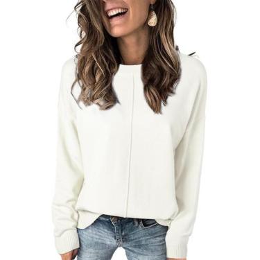 Imagem de Suéter feminino EVALESS, moda de outono, gola redonda, branco, GG