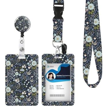 Imagem de Porta-crachá de identificação com cordão retrátil e chaveiro, carretel de crachá com clipe de mosquetão giratório, flores de jardim de primavera, etiqueta de nome, cordão, protetor de identidade