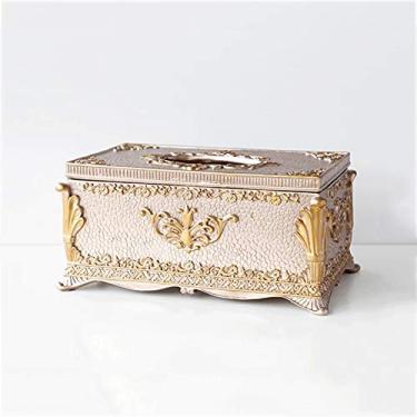 Imagem de Caixa de lenços de papel retangular resina facial, grande recipiente de guardanapos dispensador de papel para bancadas de banheiro, cômoda de quarto/caixas de lenços azul marinho (Cor: Champanhe)