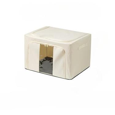 Imagem de Kit Caixas Organizadoras Dobráveis com Visor Transparente – Tecido Oxford e Estrutura de Aço para Roupas, Edredons e Brinquedos(BEGE 66L, 1 UNID)
