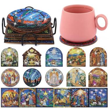 Imagem de Potchen 16 peças Cristianismo Natal arte diamante kits Jesus noite santa presépio artesanato DIY com suporte broca cola caneta bandeja para iniciantes igreja casa decoração de parede presente escola