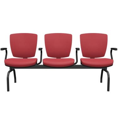 Imagem de Cadeira Longarina 3 Lugares Aeroporto Recepção Preto Baixa Flexi P03 Vinil Vermelho - Lyam