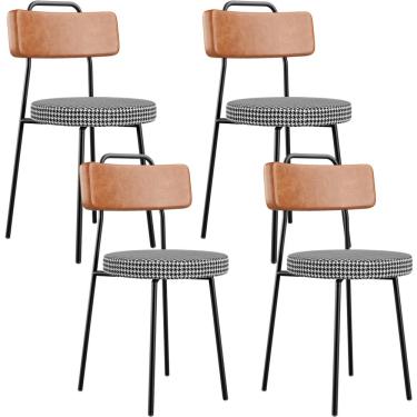 Imagem de Kit 04 Cadeiras Decorativas Estofada Sala Jantar Barcelona L02 Couríssimo Camel Pied Poule - Lyam