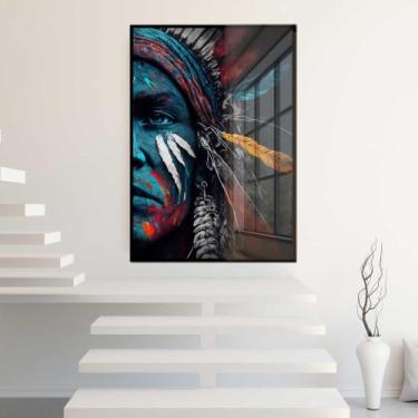 Imagem de Quadro Decorativo com Moldura e Acrilico Cristal Vidro Indio Americano