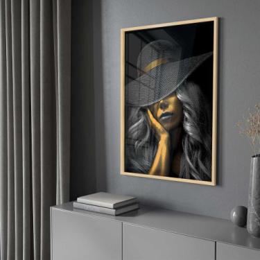 Imagem de Quadro Decorativo com Moldura e Acrilico Cristal Vidro Mulher Dourada 