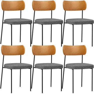 Imagem de Kit 06 Cadeiras Para Sala De Jantar Melina L02 Couríssimo Whisky Linho Cinza Escuro - Lyam Decor