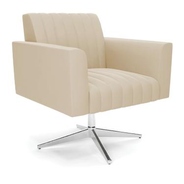 Imagem de Poltrona Giratória Viena Gomada Suede Bege Base Cromada - D'Rossi